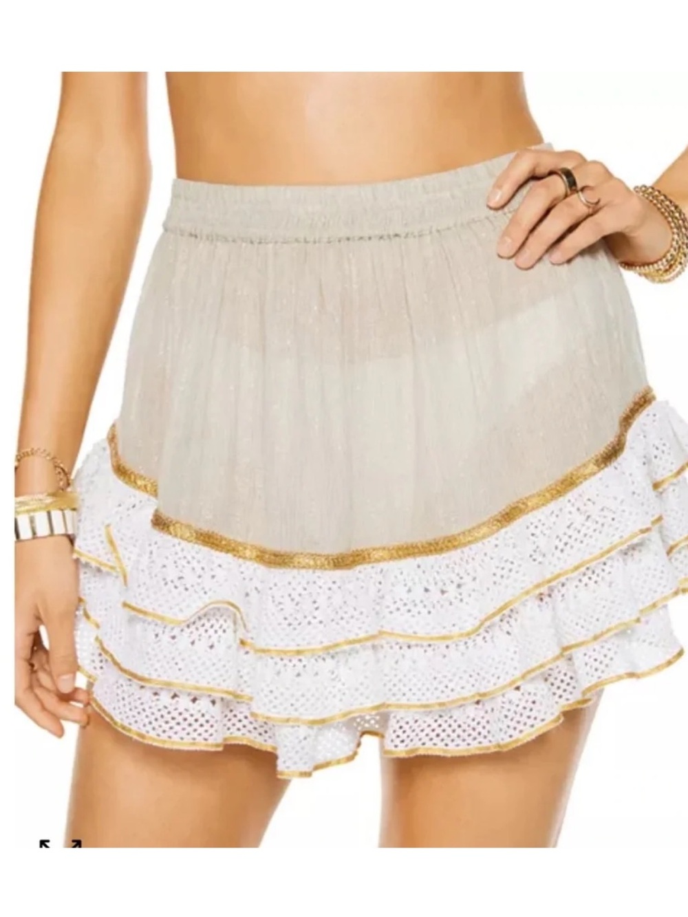 NWT Ramy Brook Neutral Metallic Crochet Ruffle Mini Skirt – Size M